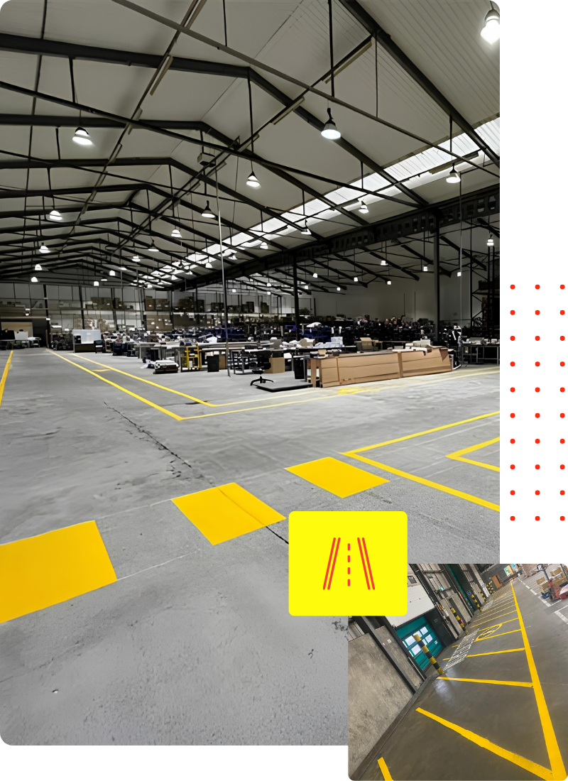 Warehouse forklift route line markings indoor