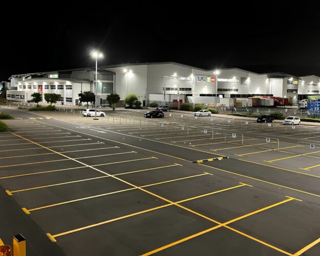 Commercial car park with professionally applied line markings Commercial car park with professionally applied line markings