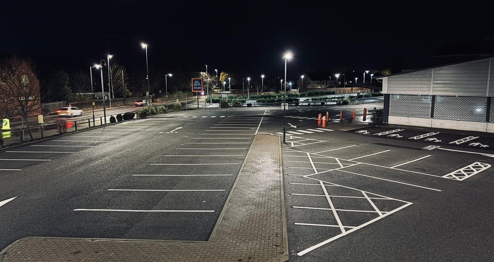 Commercial car park with professionally applied line markings